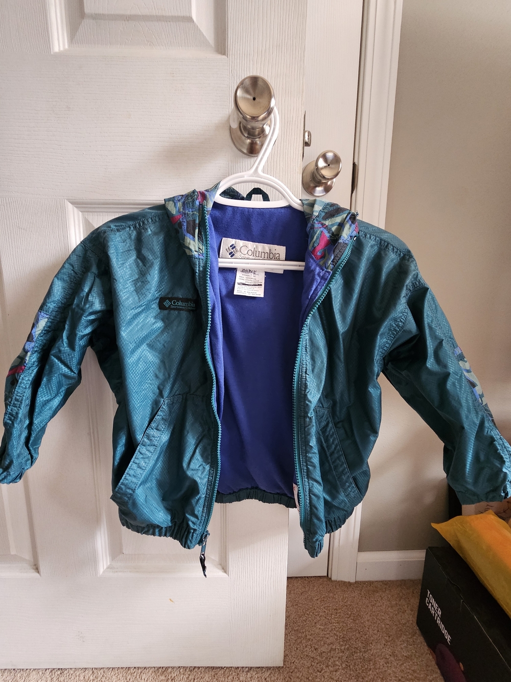 Columbia Girls' Teal and Purple Hooded Rain Jacket